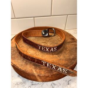 Leather Western Belt TEXAS Cowboy Cowgirl‎ Brown Strap Buckle